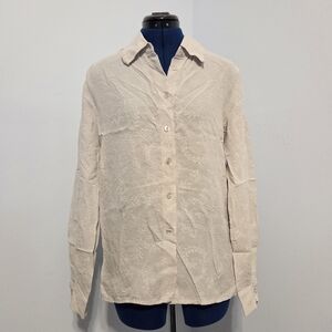 Vintage Gray Floral Silk Button Down Shirt Size 6